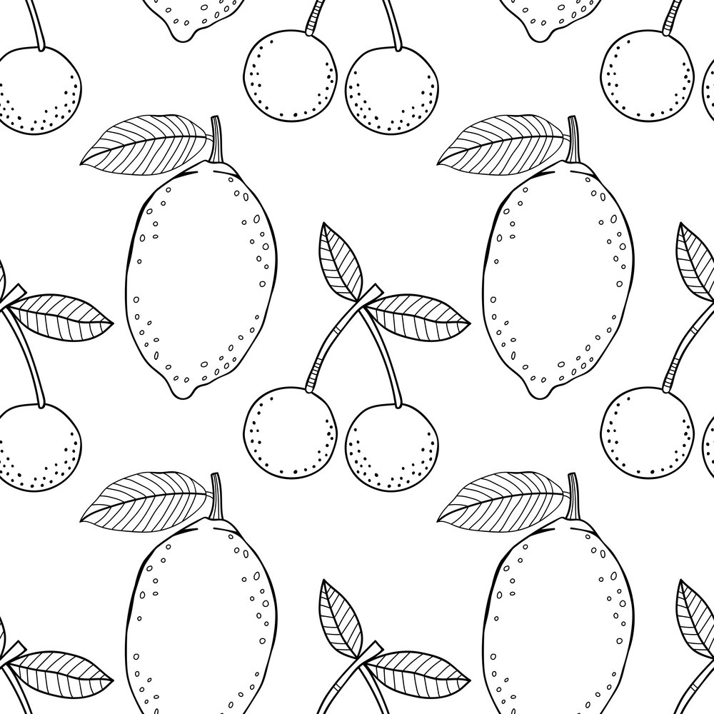 Online coloring book: Lemons and cherries coloring book